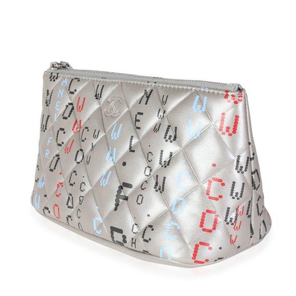 Chanel Limited Edition Silver Quilted Lambskin Data Center Print Zip Pouch - Picture 2 of 5